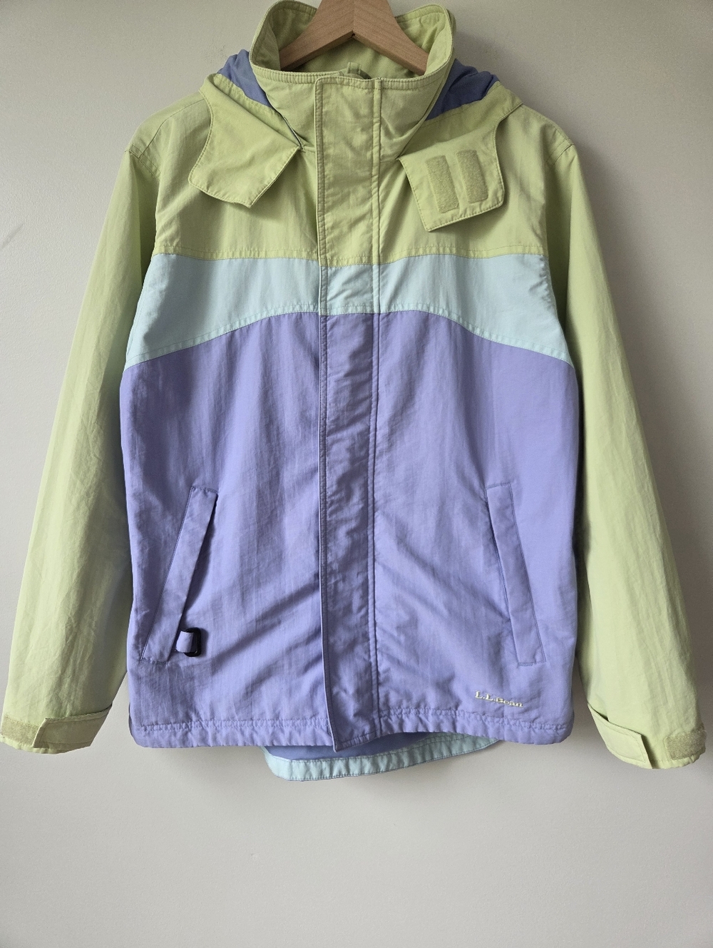 L.L. Bean Vintage Purple Green Colorblock Hooded Rain Jacket Kids Size XL 18